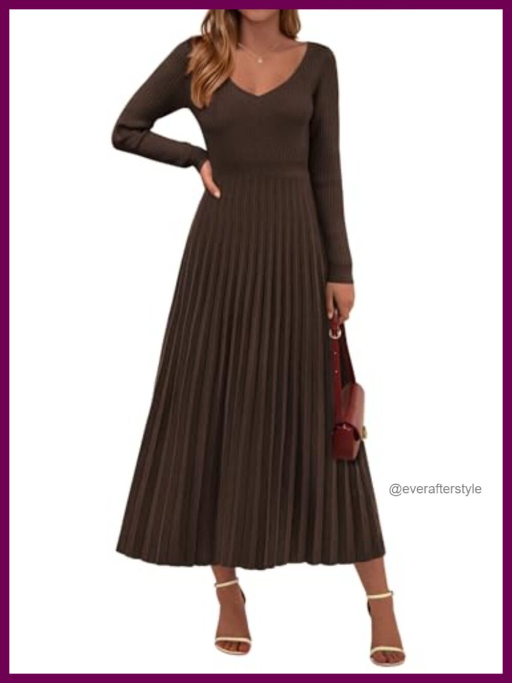 PRETTYGARDEN Sweater Dress Long Sleeve Maxi Pleated Flowy Ribbed Knit